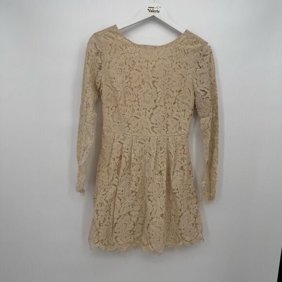 Bohme Cream Lace Long Sleeve Mini Dress Size Medium Cotton Boho - Picture 1 of 9